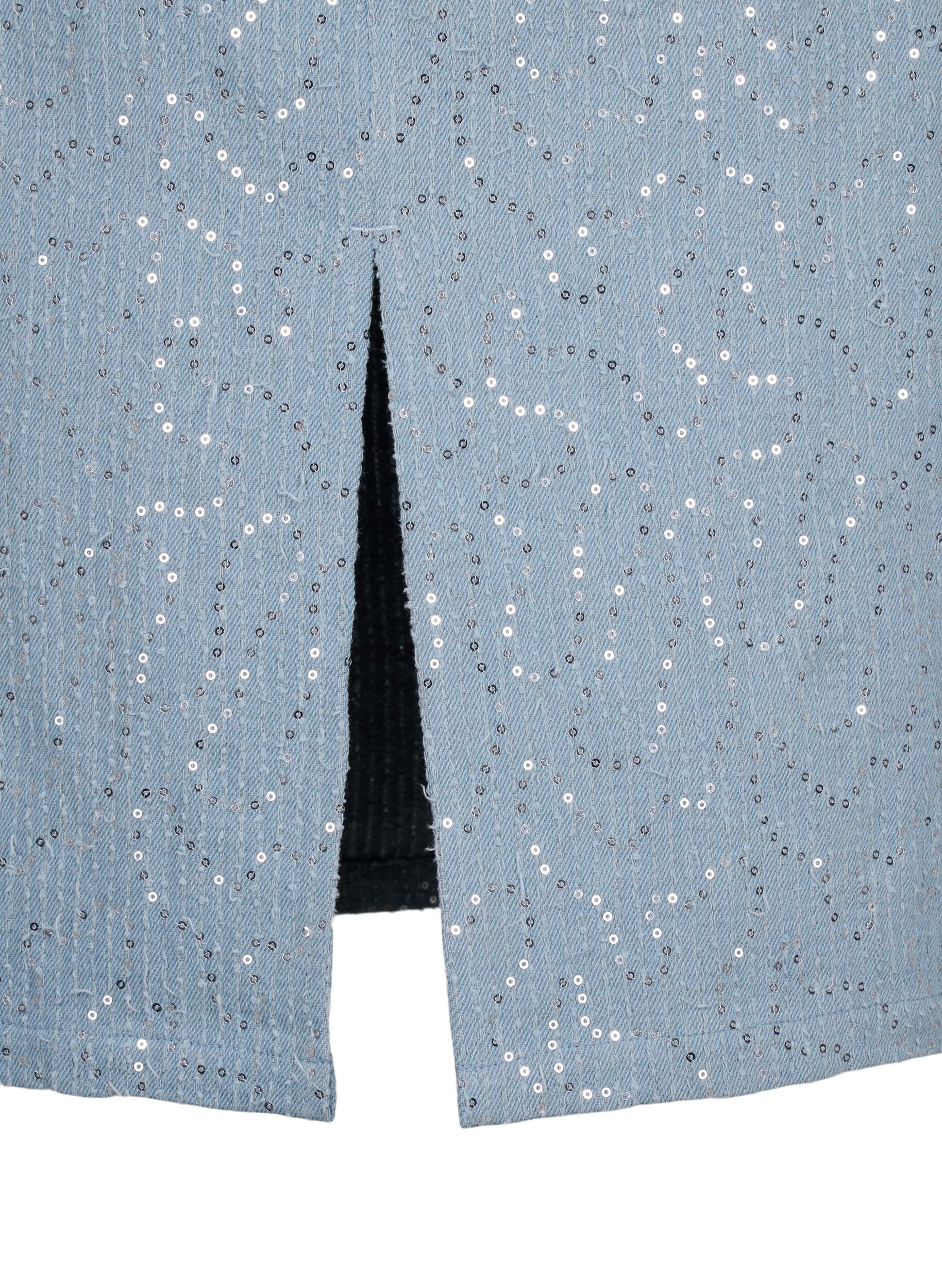 Zizzifashion Denim skirt with slit and sequins, Light Blue Denim, Packshot image number 3