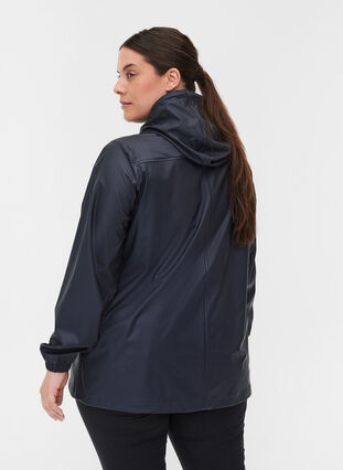 Short rain jacket with hood and button fastening, Night Sky, Model image number 1