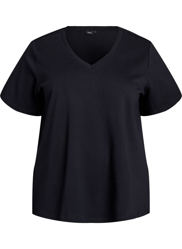 Basic V-neck T-shirt in organic cotton, Black, Packshot image number 0