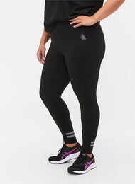 Workout leggings with reflex and inner fleece, Black, Model