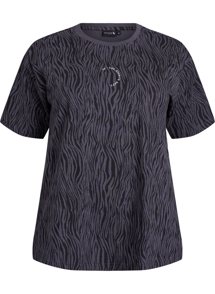 Zebra print organic cotton sports tee, Dark Grey, Packshot image number 0