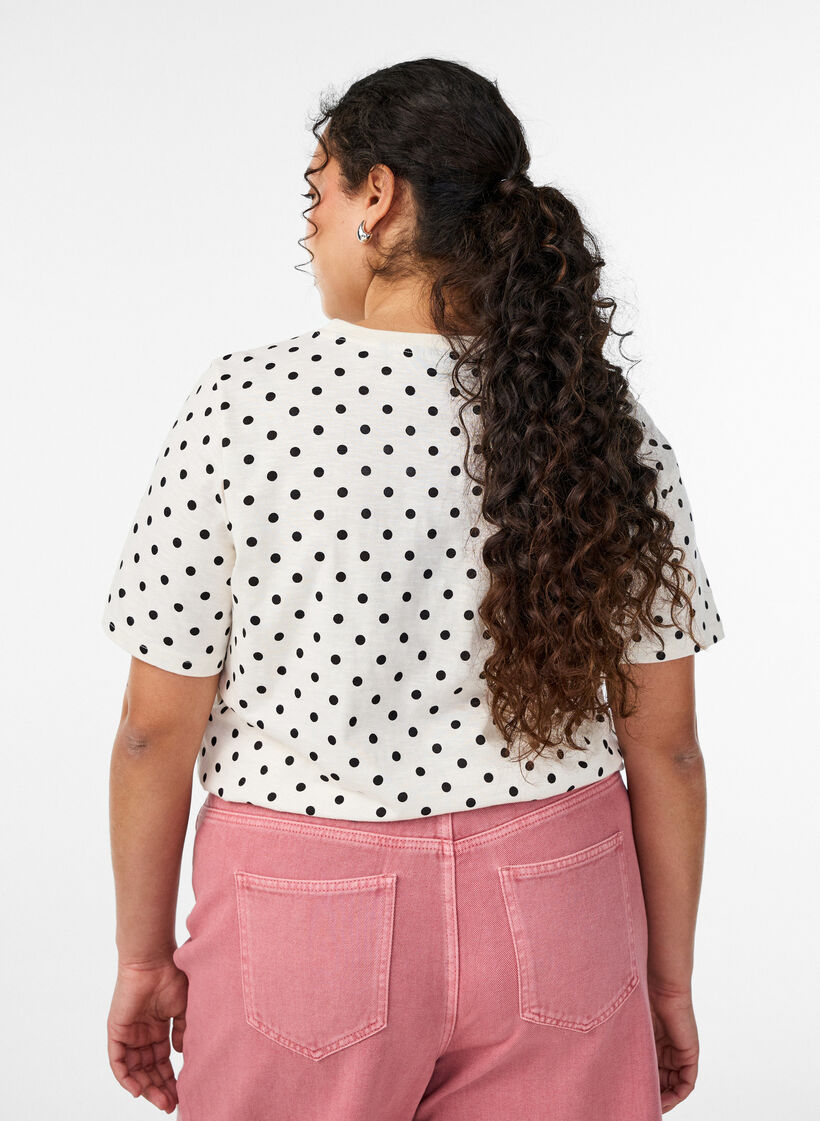 Polka dot cotton T-shirt, Vanilla, Model image number 2