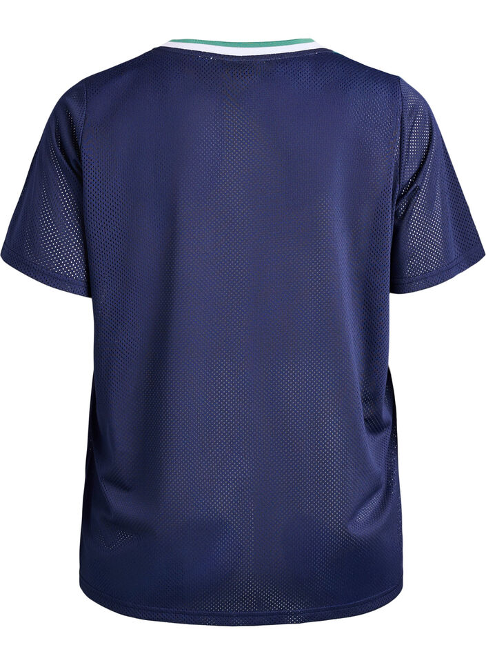 Sporty t-shirt in mesh with front print, Blue, Packshot image number 1