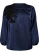 Satin blouse with lace appliqu&eacute; and pearls, Blue, Packshot image number 0