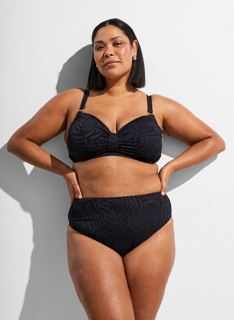 Bikini bra with structured mesh and removable inserts, Black, Model image number 1