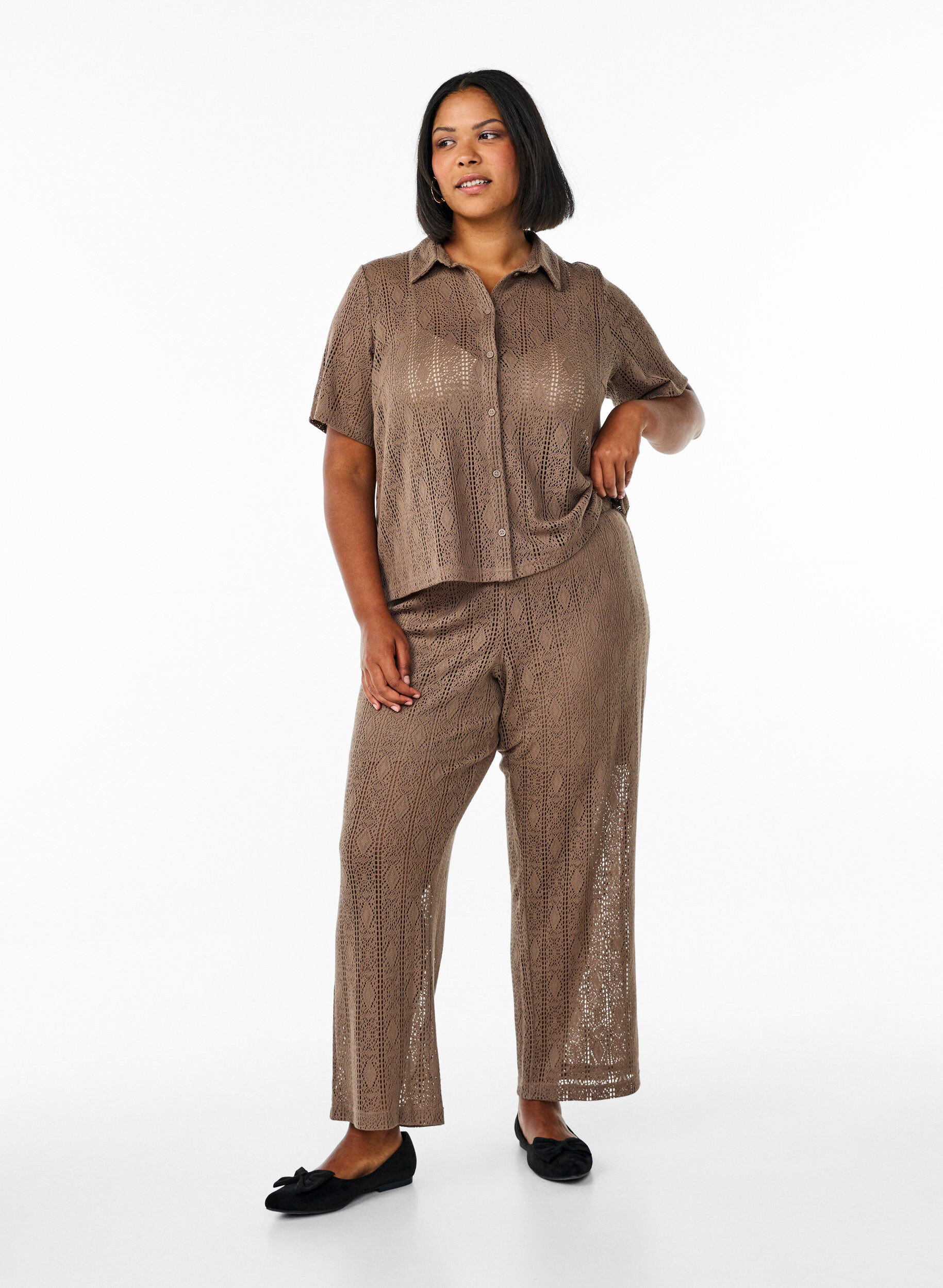 Zizzifashion Trousers with an openwork pattern, Brown, Model image number 0