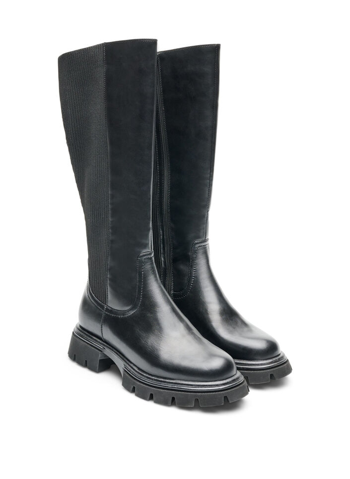 High boot with zip and elastic panels, Black, Packshot image number 1