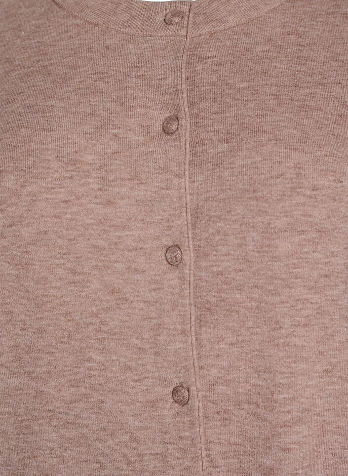 Cardigan with round neck and fabric-covered buttons, Beige, Packshot image number 2