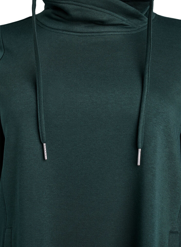 Short sweatshirt dress with high collar and pockets, Green, Packshot image number 2