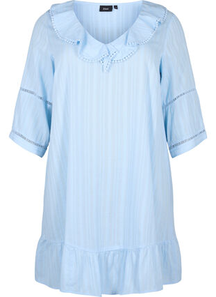 Cotton-viscose mix dress with 3/4 sleeves, Chambray Blue, Packshot image number 0