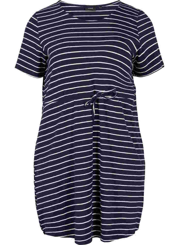 Short-sleeved cotton tunic with stripes, Blue Stripe, Packshot image number 0