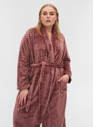 Long dressing gown with pockets, Ash Rose, Model image number 2