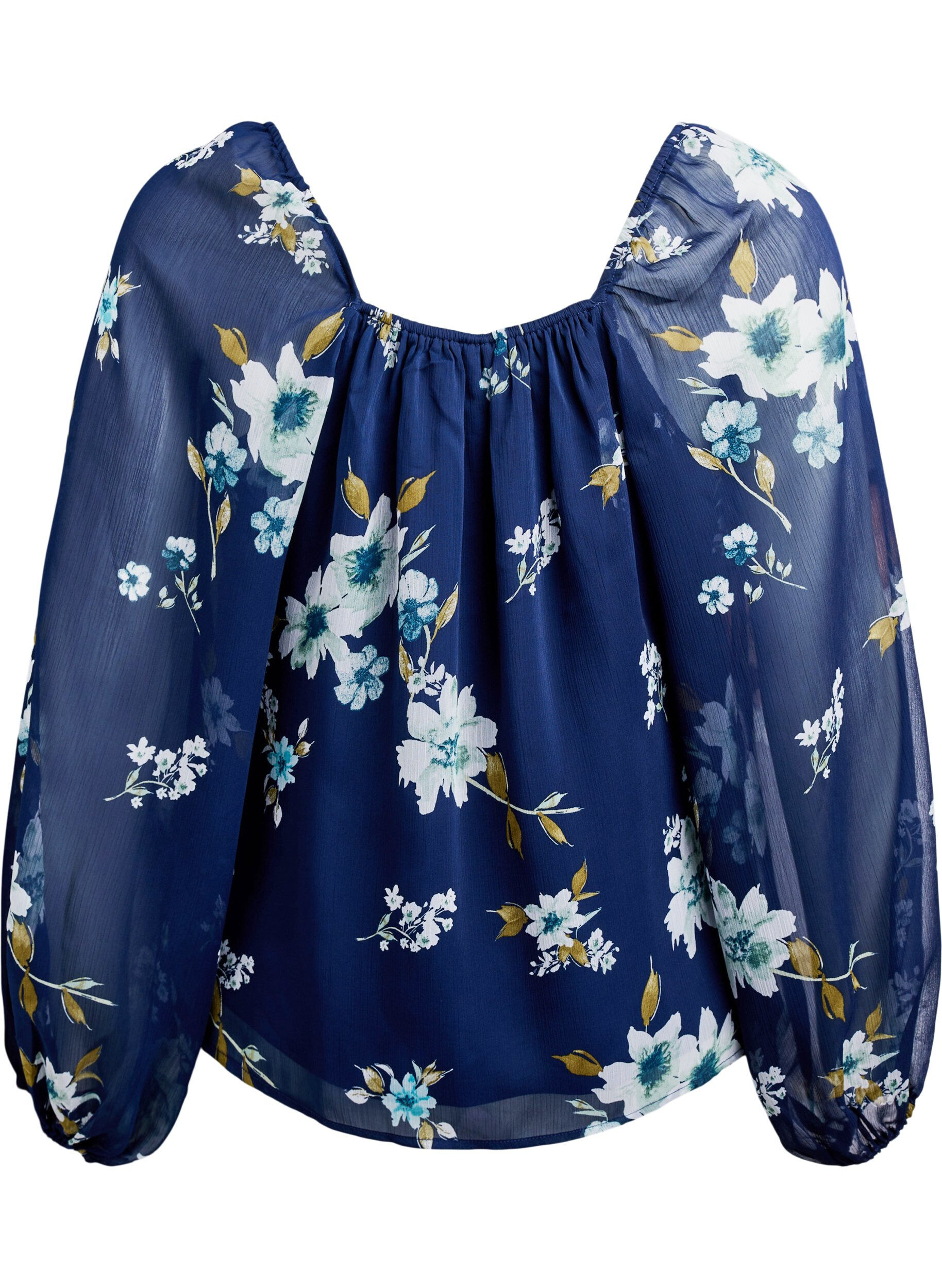 Zizzifashion Chiffon blouse with floral print and long sleeves, Blue, Packshot image number 1
