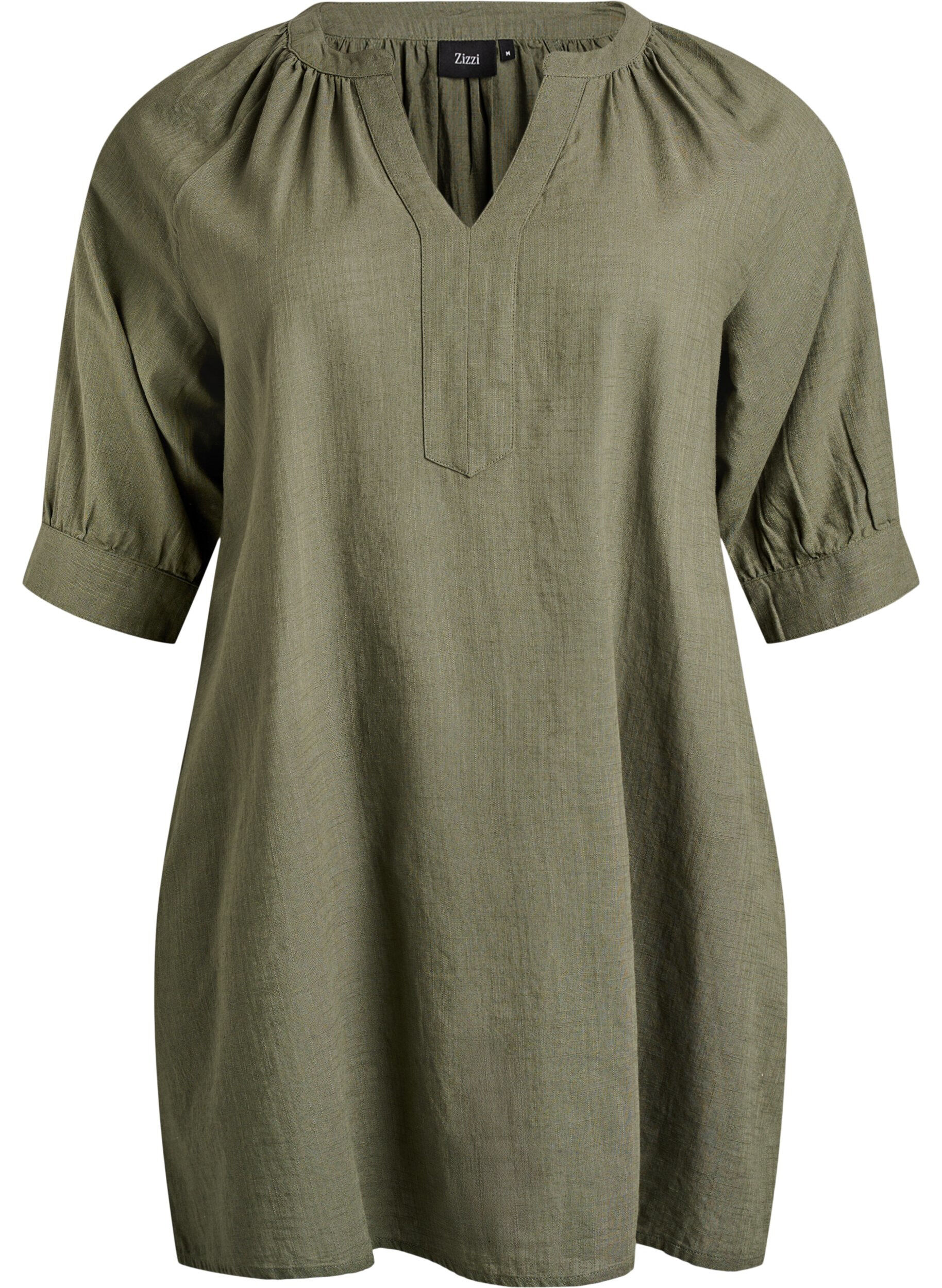 ZizzifashionCotton tunic with a V-neck, Green, Packshot image number 0