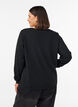 Knitted blouse with V-neck and lace trim, Black, Model image number 2