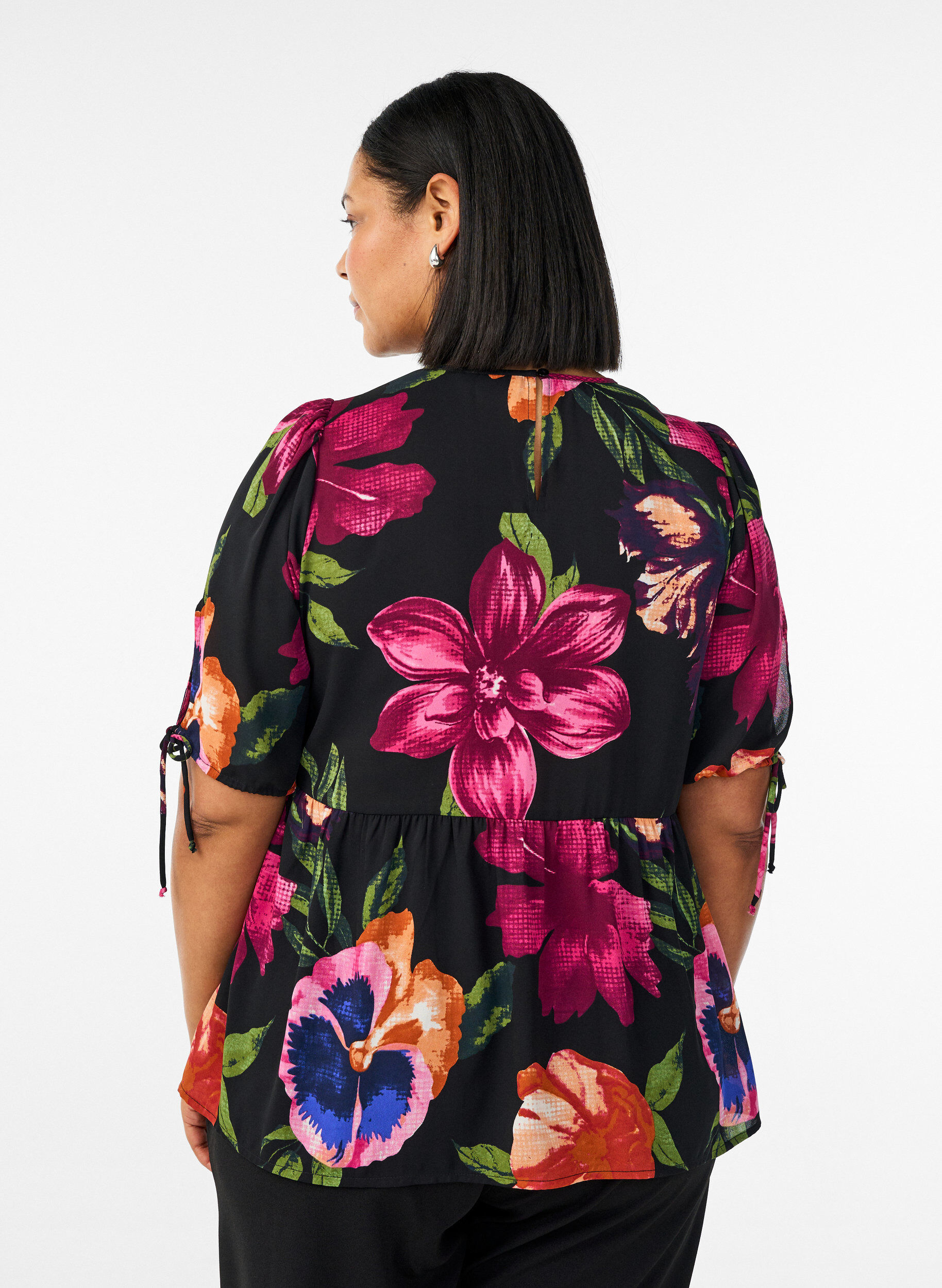 ZizzifashionBlouse with floral print and peplum, Black, Model image number 2