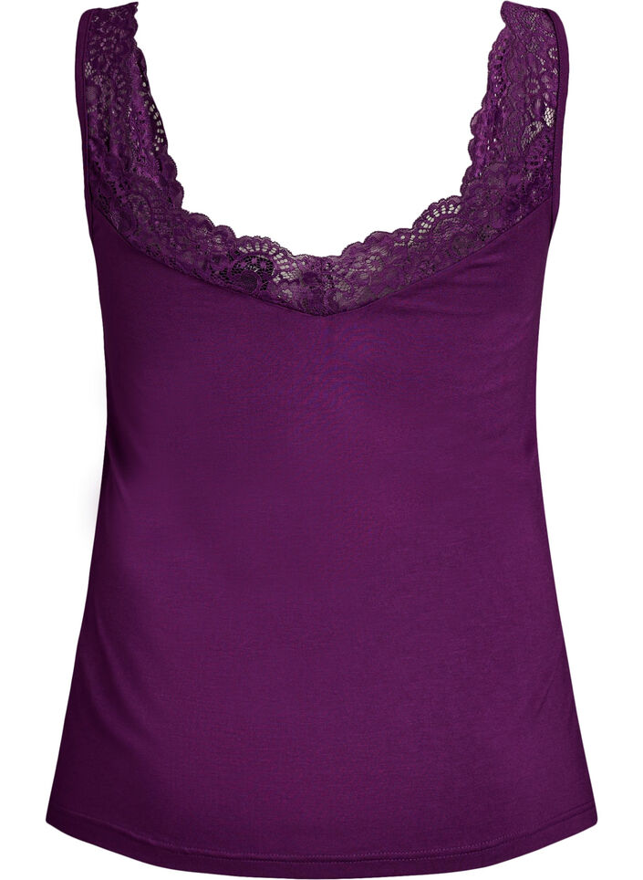 Viscose top with lace edge, Purple, Packshot image number 1
