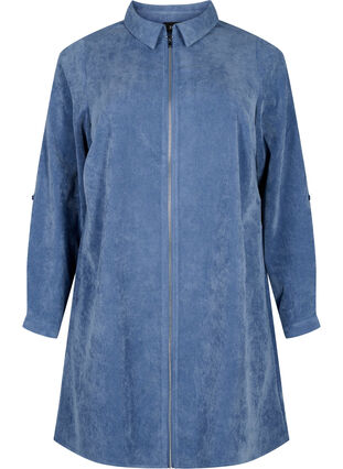 Velvet dress with zipper and 3/4 sleeves, Moonlight Blue, Packshot image number 0