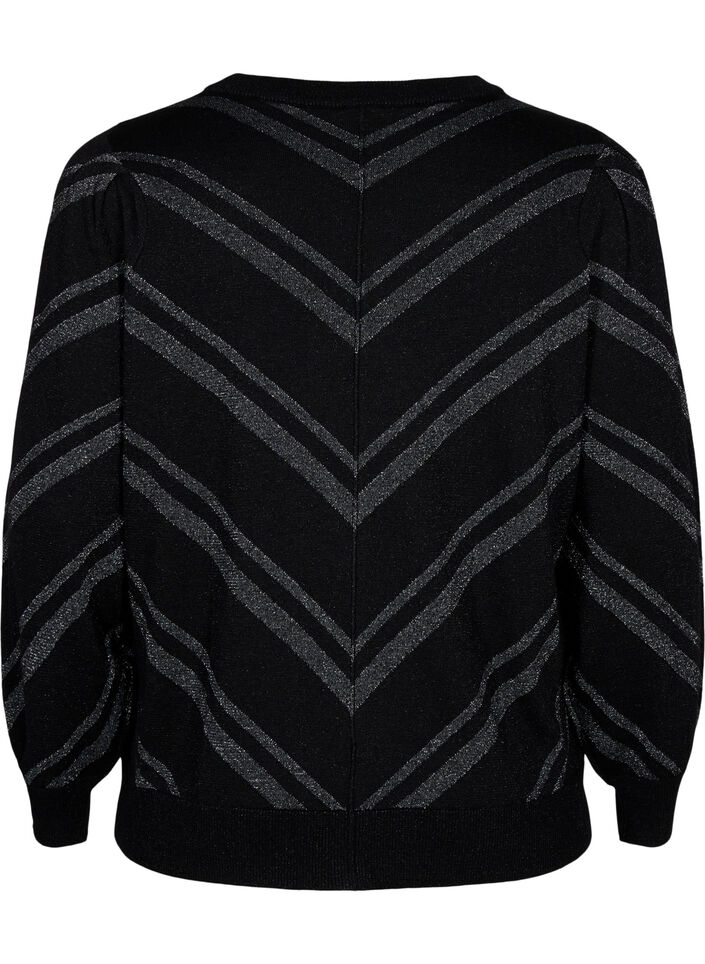 Knitted jumper with a round neck and shimmer, Black w.S.L.Stripes, Packshot image number 1