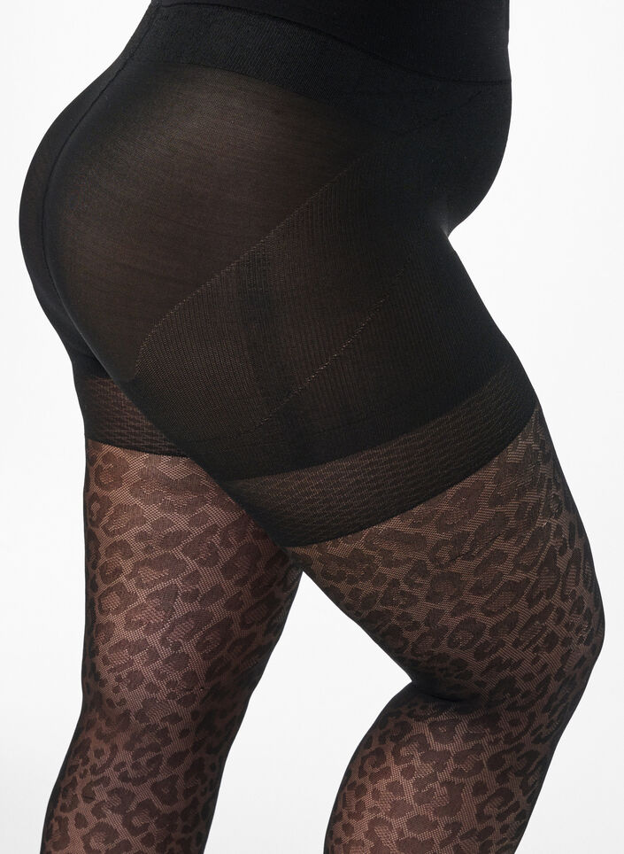 Leopard print 50 denier tights with push-up, Black, Packshot image number 2