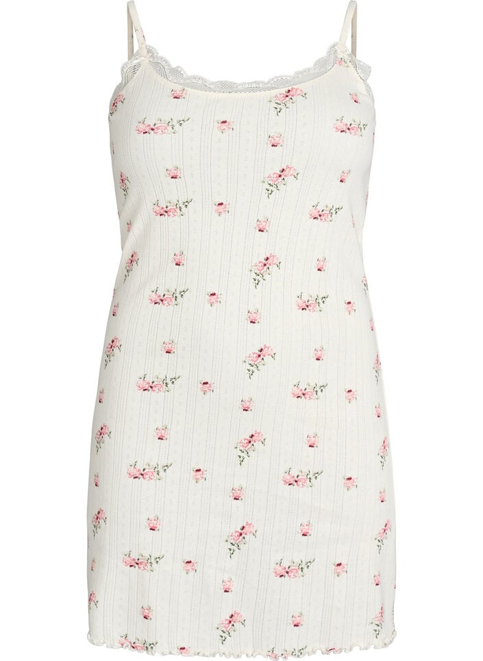 Nightgown with thin straps and textured pattern, Vanilla, Packshot