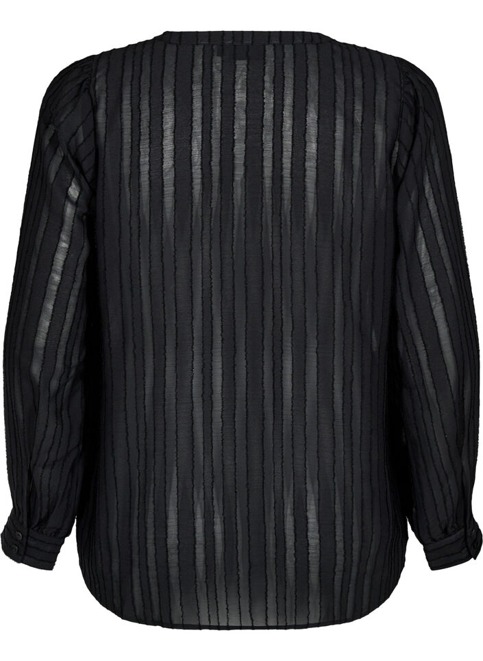 Striped shirt blouse with sheer stripes, Black, Packshot image number 1