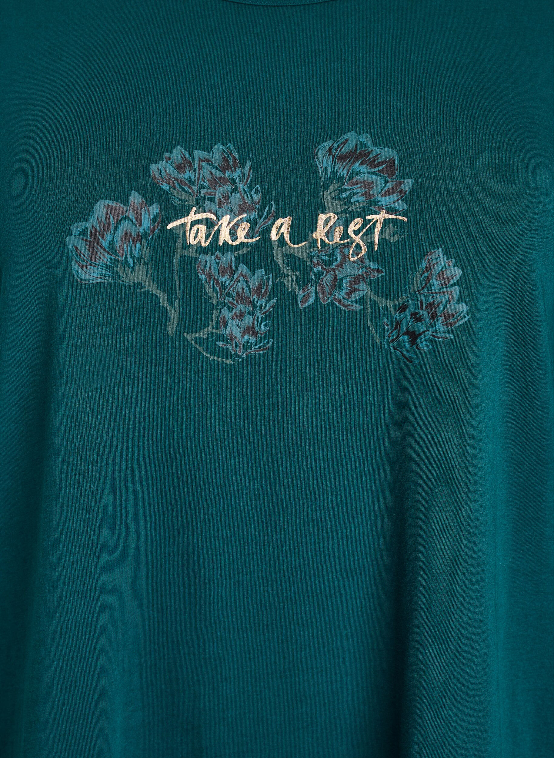 ZizzifashionNight top in cotton with front print, Turquoise, Packshot image number 2