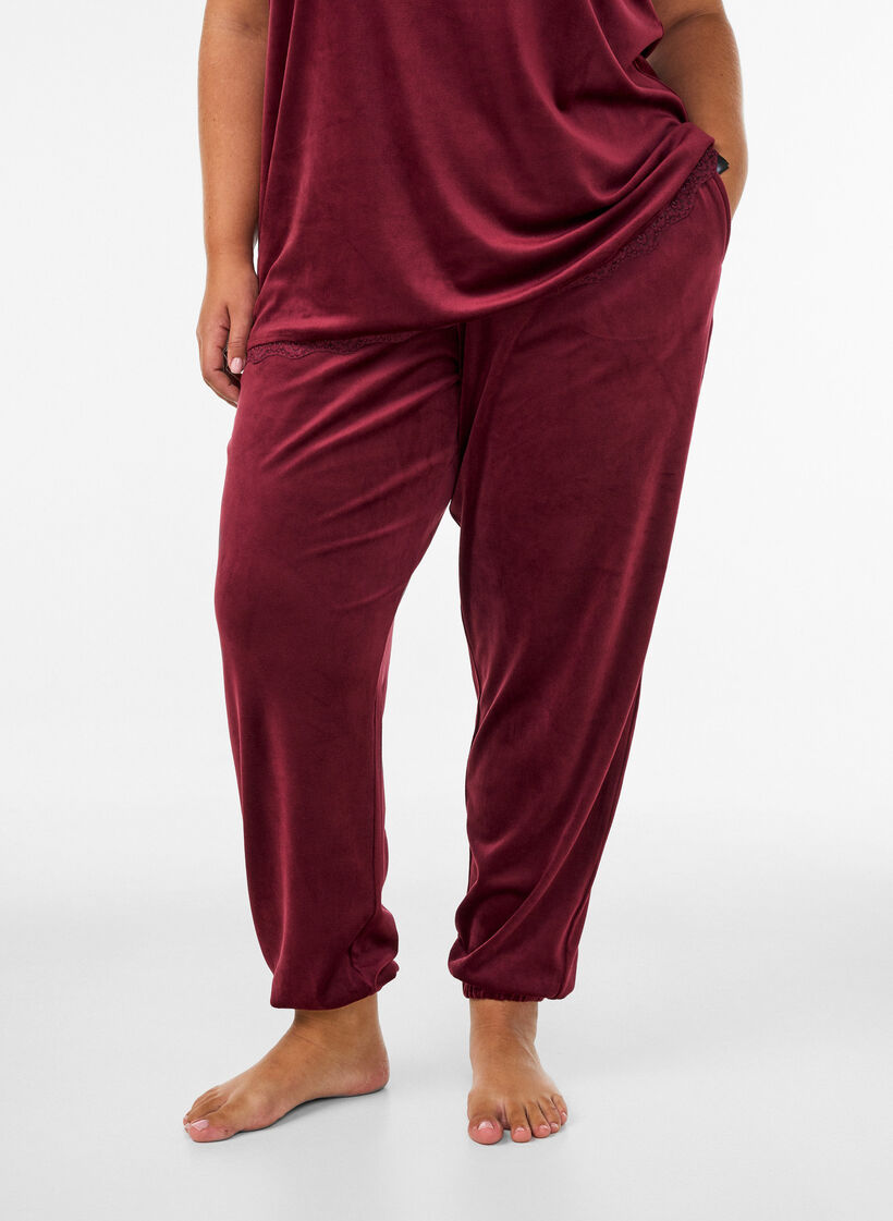 Loose velour trousers, Red, Model image number 0