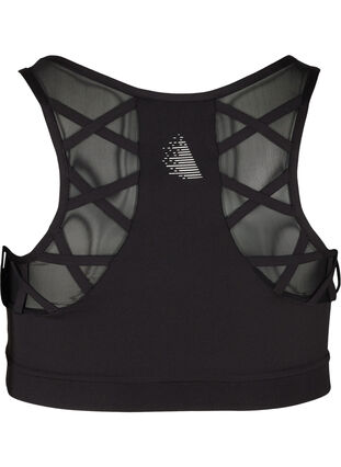 Workout top with mesh and cross details, Black, Packshot image number 1