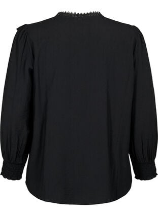 Viscose blouse with ruffles and embroidery detail, Black, Packshot image number 1