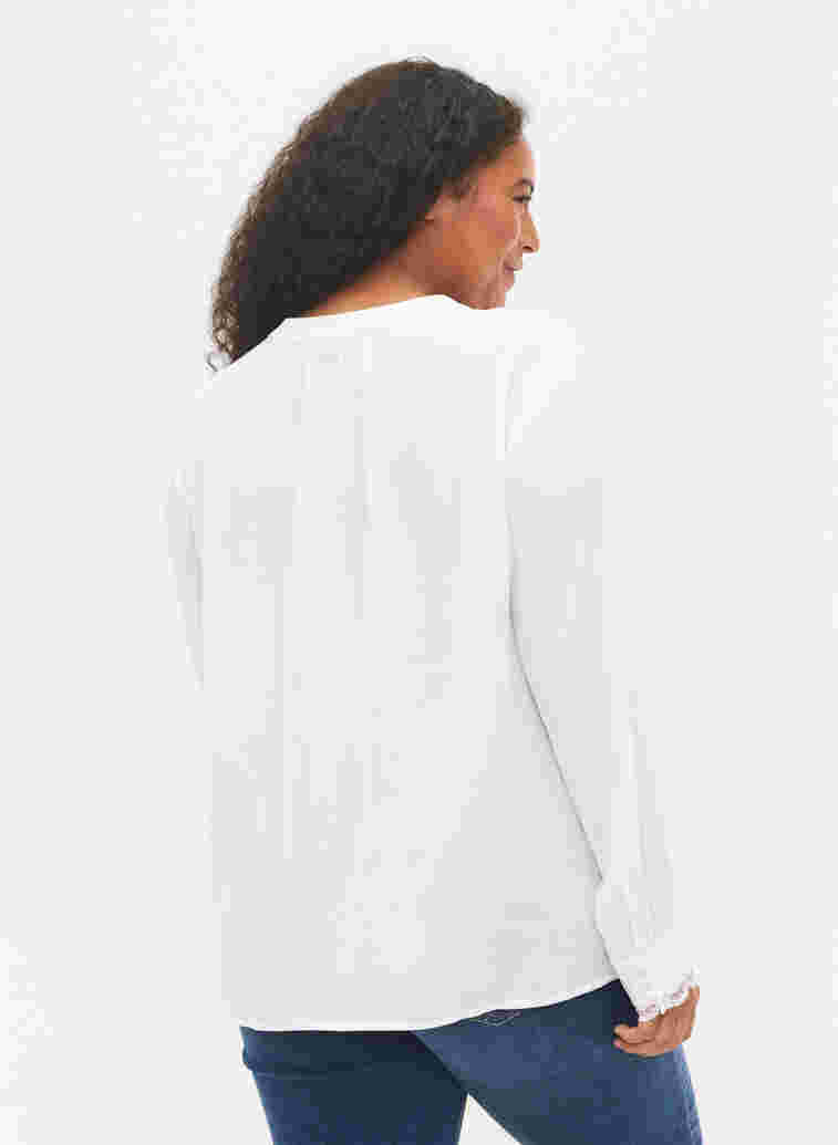 Long-sleeved blouse with v-neck, Bright White, Model image number 1