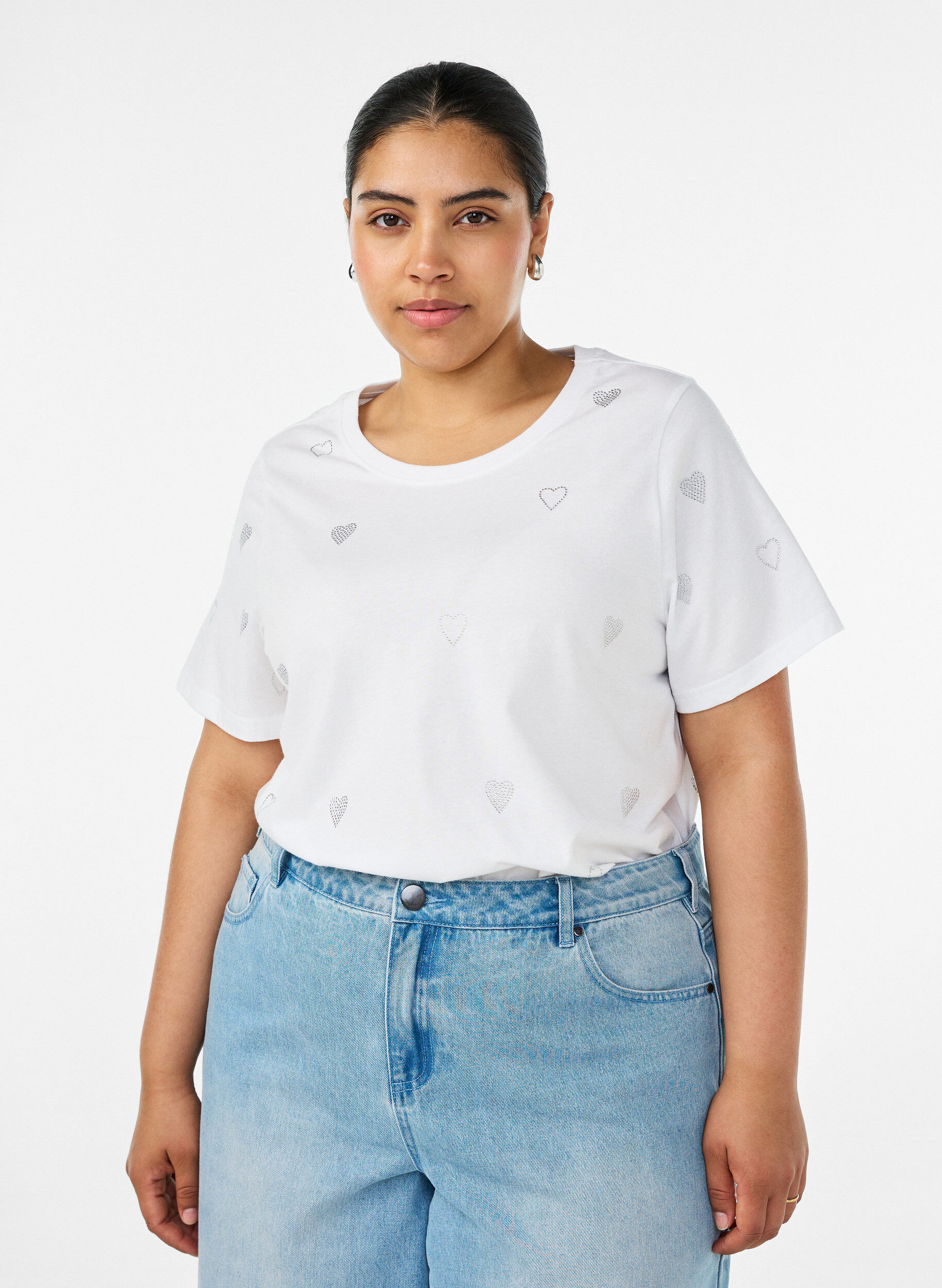 ZizzifashionOrganic cotton t-shirt with hearts, White, Model image number 0