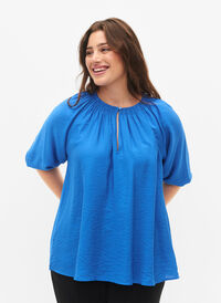 A-shape viscose blouse with 3/4 sleeves, Strong Blue, Model