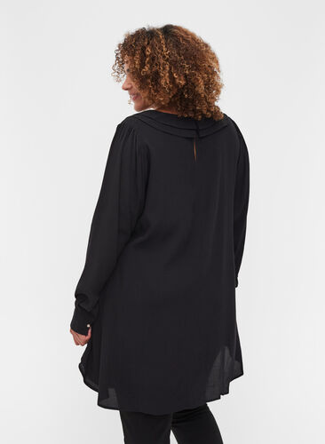 Viscose tunic with v-neckline and collar, Black, Model image number 1