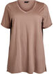 Single colour oversized t-shirt with v-neck, Brown, Packshot image number 0