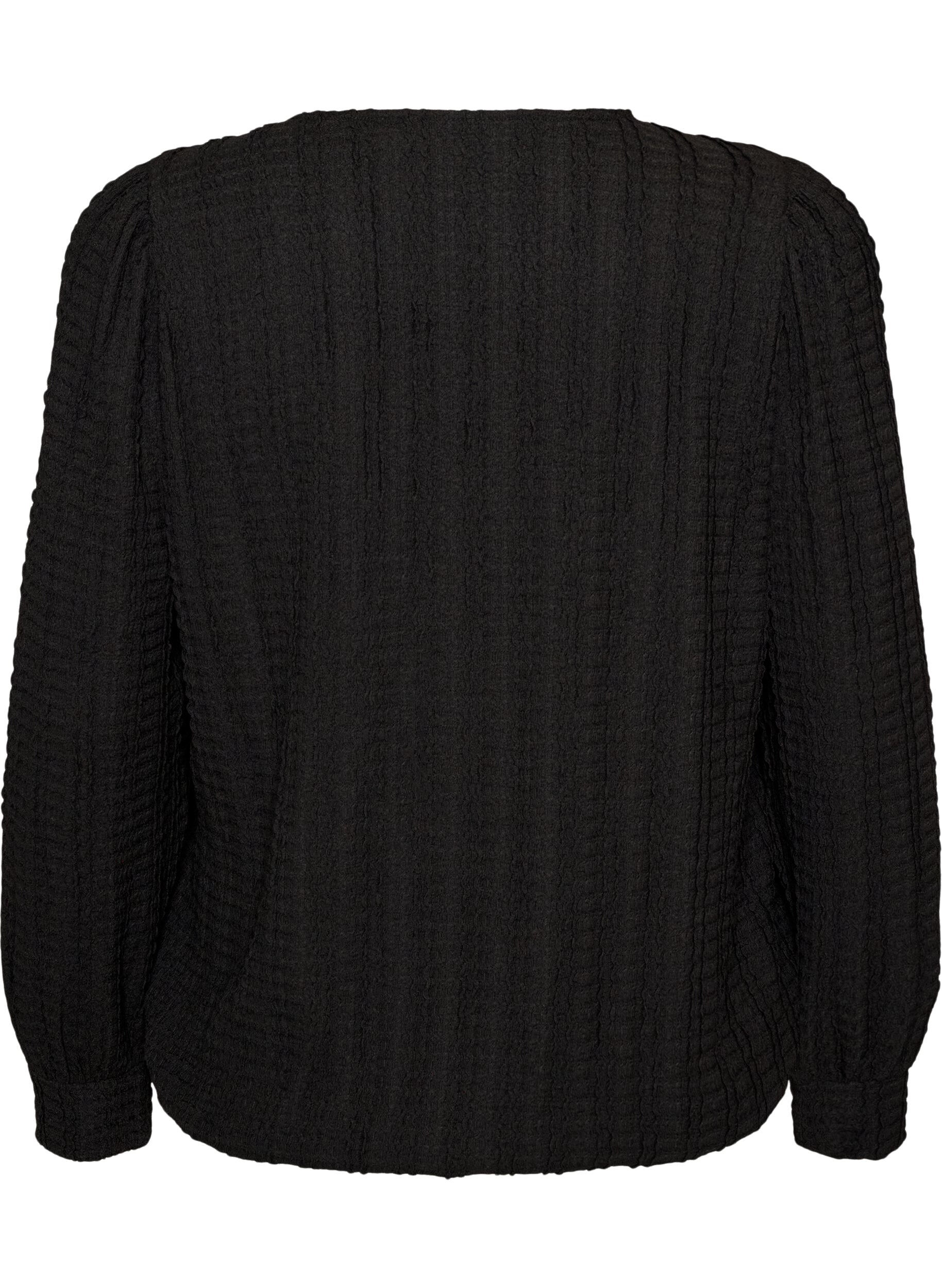 ZizzifashionTextured jersey blouse with a balloon silhouette, Black, Packshot image number 1