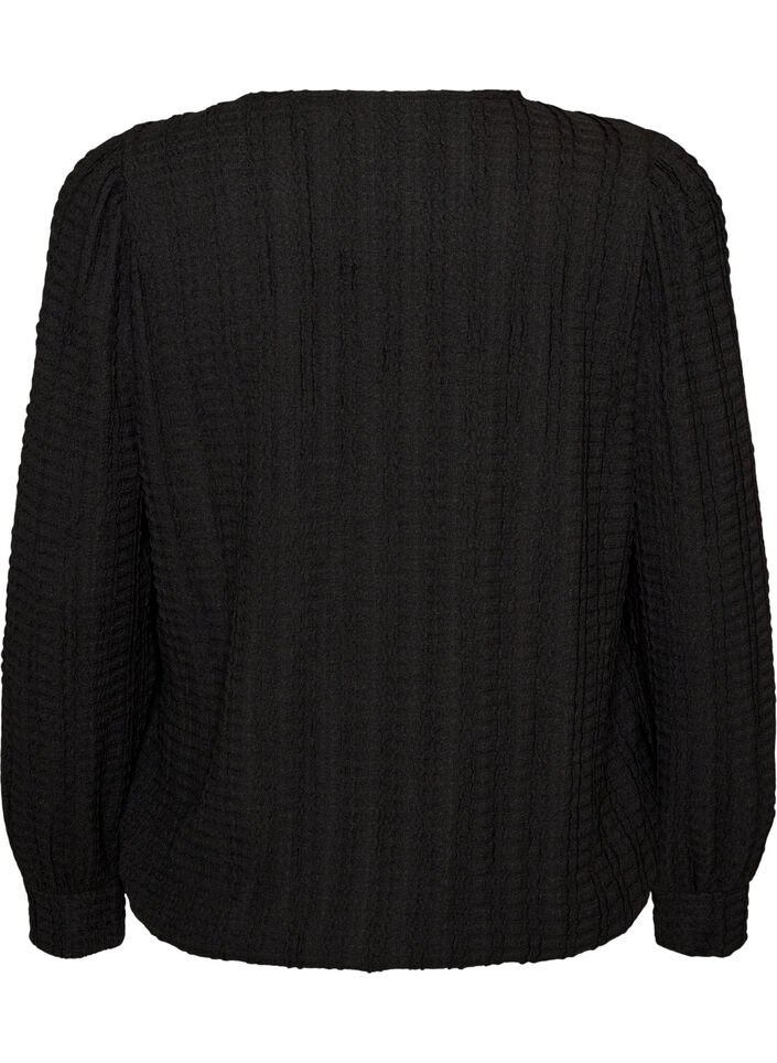 Textured jersey blouse with a balloon silhouette, Black, Packshot image number 1