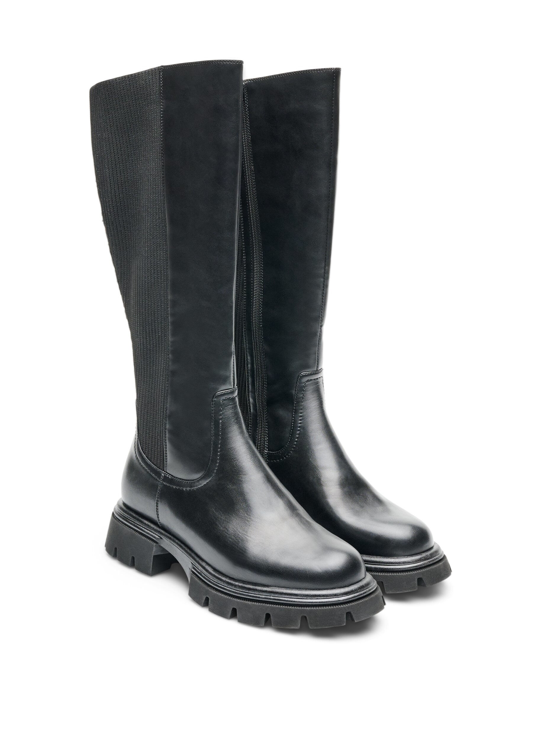 ZizzifashionLong boot with rib panels, Black, Packshot image number 1