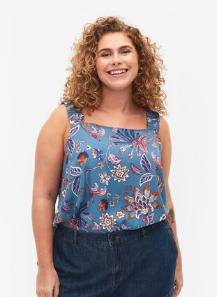 	 Printed viscose top with a-shape, Smoke Blue Paisley, Model image number 0