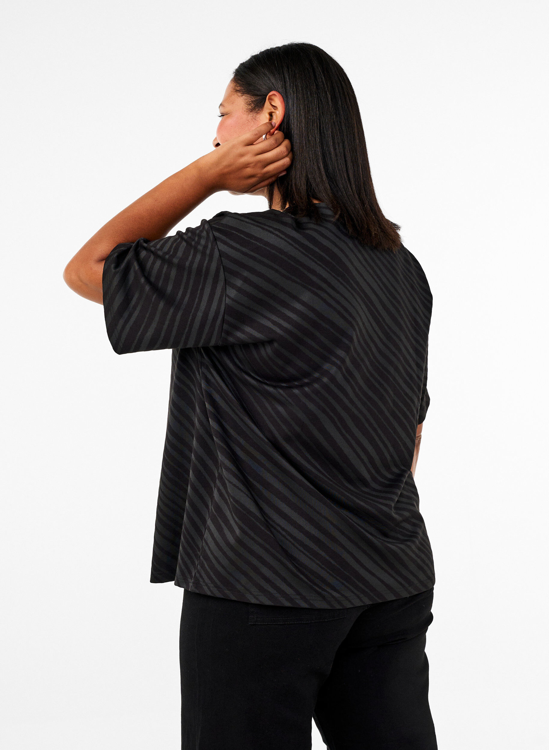 Zizzifashion Oversize blouse with pattern, Black, Model image number 2