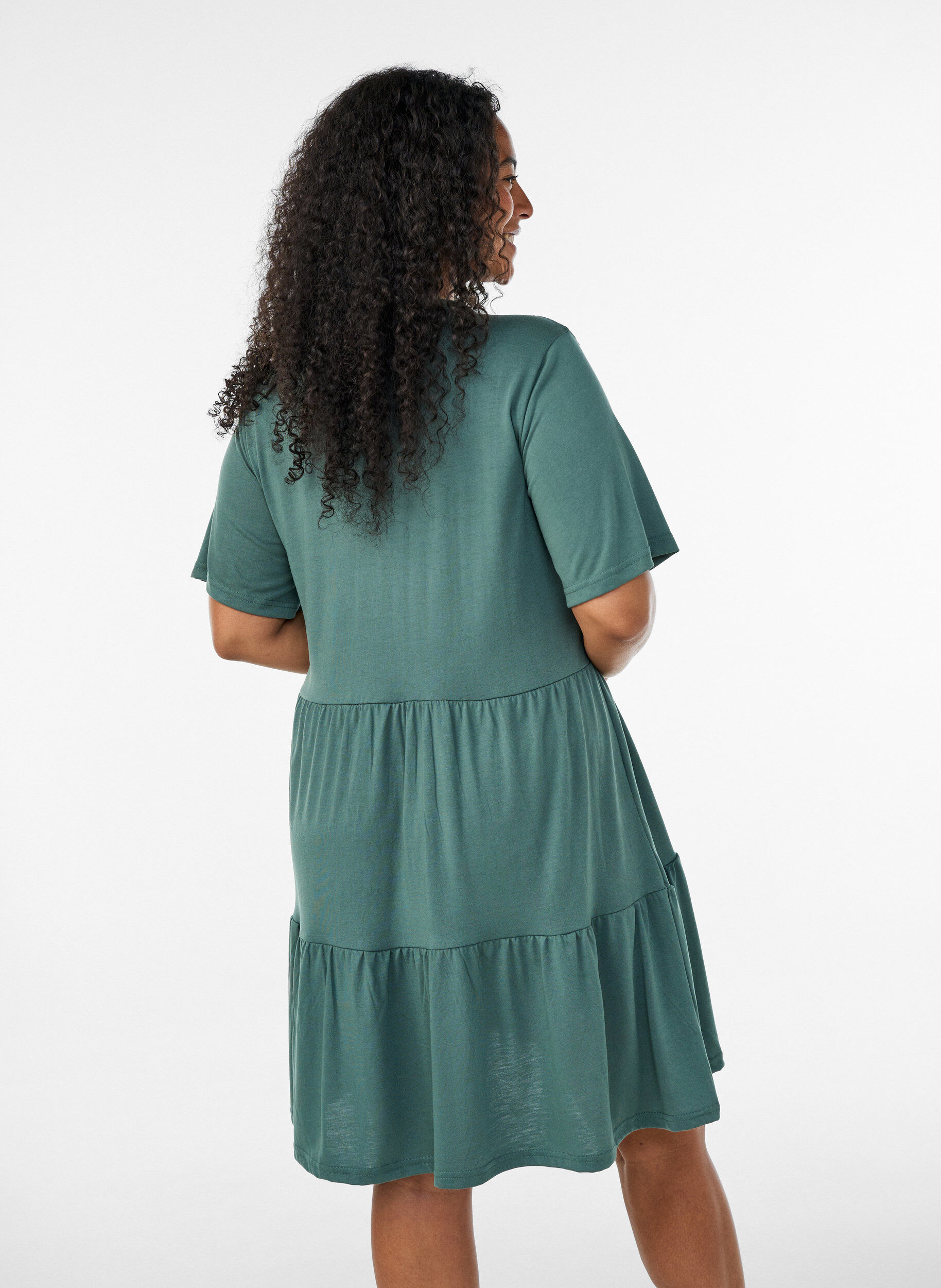 ZizzifashionJersey dress with lace details and a layered skirt, Green, Model image number 2
