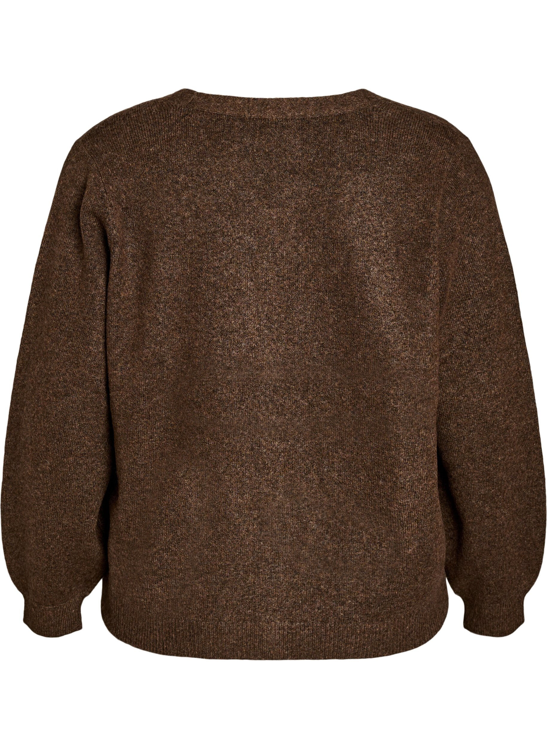 ZizzifashionCardigan with decorative buttons and V-neck, Brown, Packshot image number 1