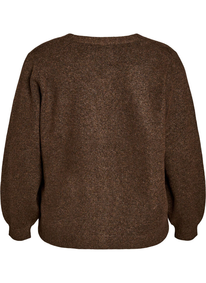 Cardigan with decorative buttons and V-neck, Brown, Packshot image number 1