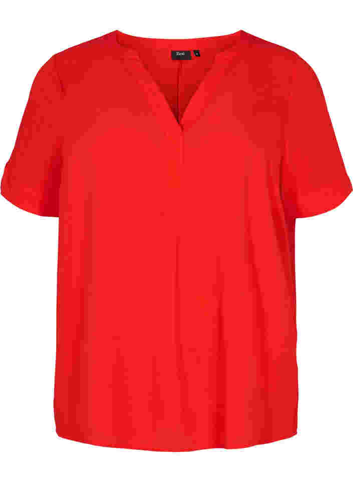 Short-sleeved v-neck blouse, Fiery Red, Packshot image number 0