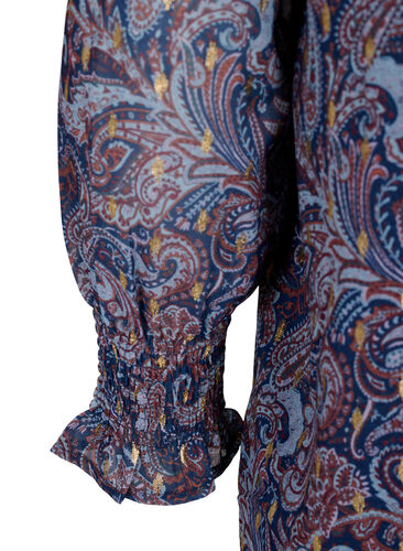 Paisley blouse with long sleeves and v neck, Blue Paisley AOP, Packshot image number 3