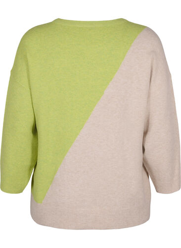Knitted blouse with round neck and colorblock, Tender Shoots Comb, Packshot image number 1