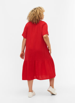 Waist dress with short sleeves in cotton, Barbados Cherry, Model image number 1