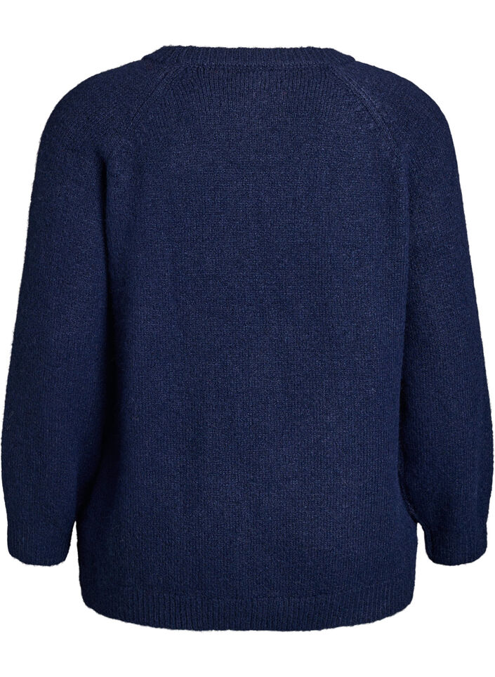 Knitted blouse with raglan sleeves, Blue, Packshot image number 1