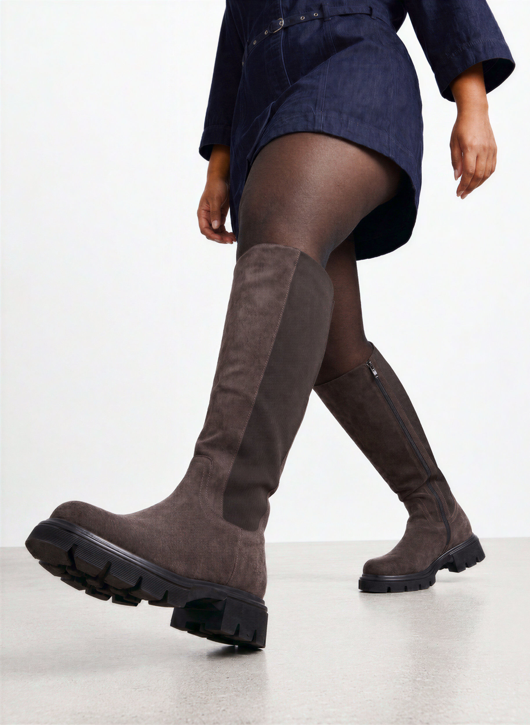 Extra Wide Fit - Tall boot in faux suede with ribbed panels