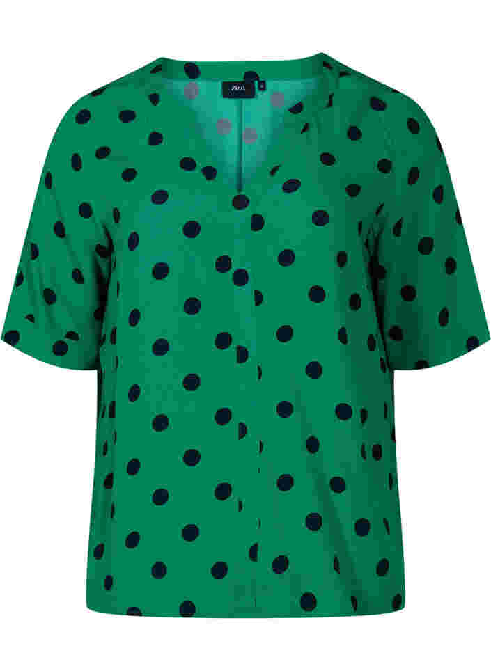 Polka dot viscose blouse, Jolly Green dot AOP, Packshot image number 0